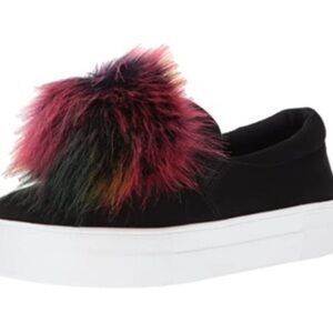 Steve Madden Black Great Faux Fur Pompom Sneakers‎ black multicolored size 7 1/2